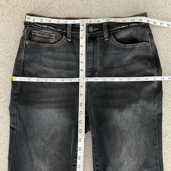 Judy Blue Slim Bootcut High Rise Jeans Black Washed Distressed Frayed Hem 30 - Picture 5 of 12